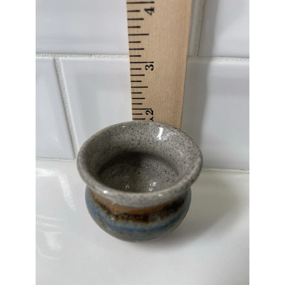 Vintage Small Pottery Glazed stoneware Jar Match Stick Toothpick Holder Boho